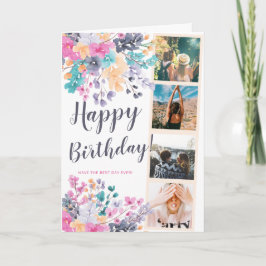 Wild chic florale Aquarell 4 Foto Grid Geburtstag Karte