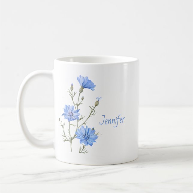 Wild Chicory Blume Botanischer Individuelle Name Kaffeetasse (Links)