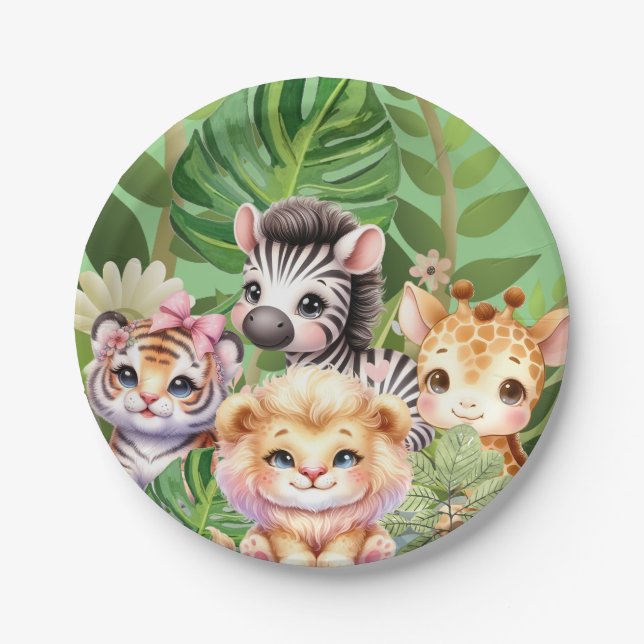 Wild Child Jungle Kawaii Tiere Pappteller (Vorderseite)