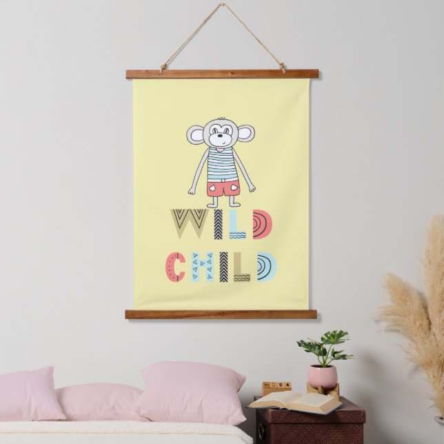 Wild Child Scandia Monkey Wandteppich Mit Holzrahmen (Schlafzimmer)
