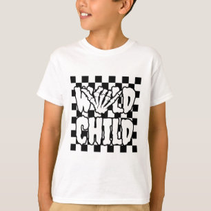 Wild Child Skeleton Handgrafisches Design T-Shirt