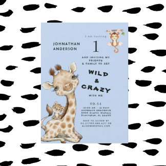 Wild & Crazy Animal Boy's 1. Geburtstag Einladung
