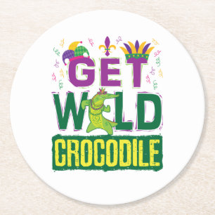 Wild Crocodile Mardi Gras Alligator Runder Pappuntersetzer