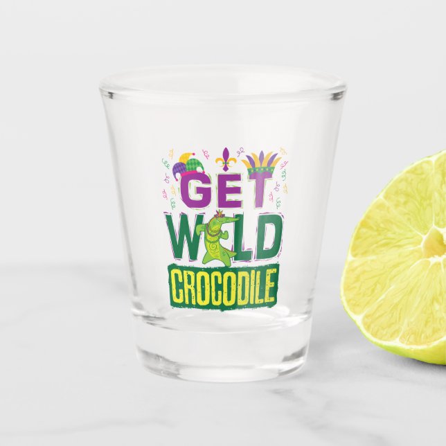 Wild Crocodile Mardi Gras Alligator Schnapsglas (Vorderseite)