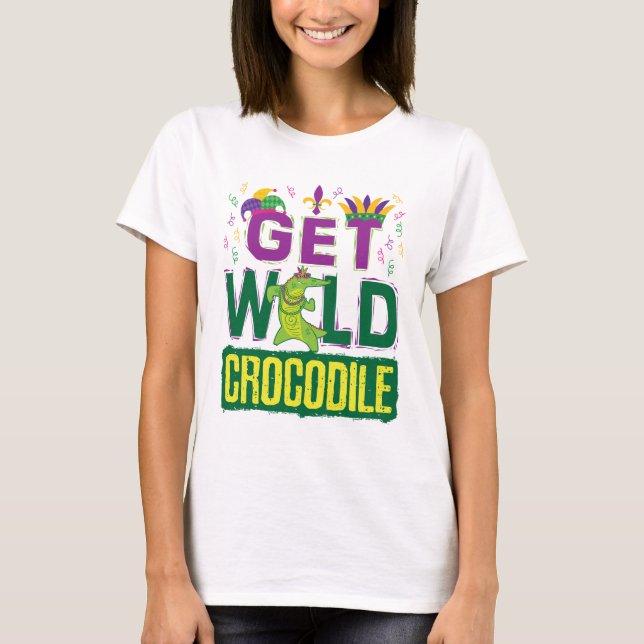 Wild Crocodile Mardi Gras Alligator T-Shirt (Vorderseite)