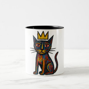 Wild Crown Cat Graphic Tee – Handgezeichnete abstr Zweifarbige Tasse