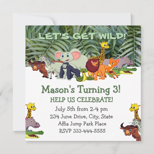 Wild! Custom Child Jungle Birthday Einladung (Vorderseite)