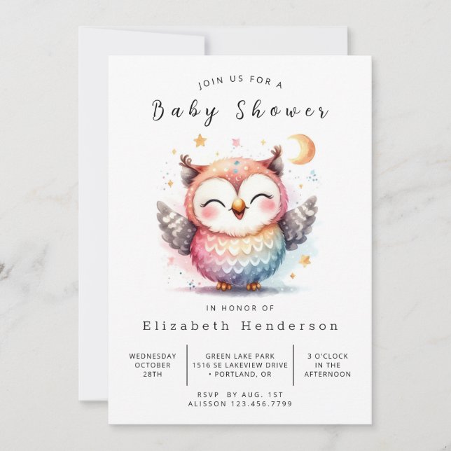 Wild Custom Owl Baby Shower Einladung (Vorderseite)
