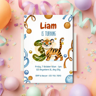 Wild & Cute Tiger 3rd Birthday Invitation Einladung