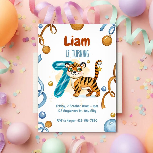 Wild & Cute Tiger 7th Birthday Invitation Einladung (Von Creator hochgeladen)