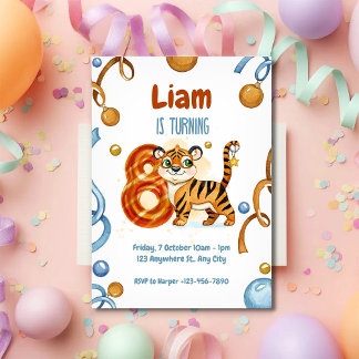 Wild & Cute Tiger 8th Birthday Invitation Einladung