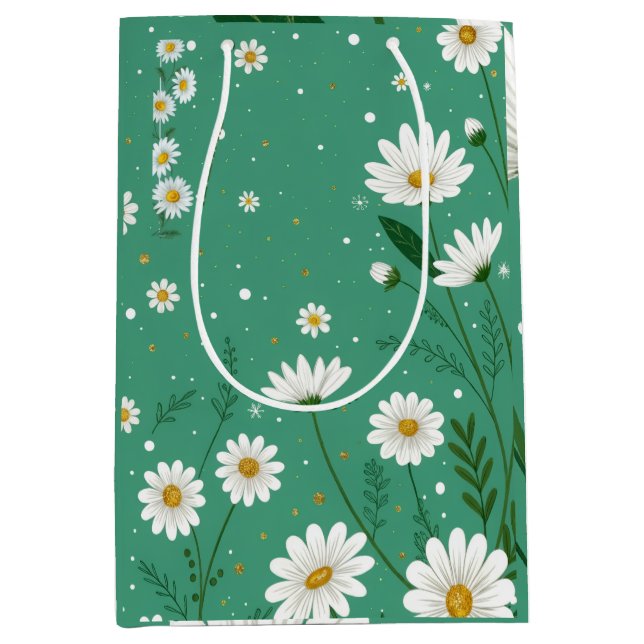 Wild Daisy Botanical Sage Green Gift Bag Mittlere Geschenktüte (Vorderseite)