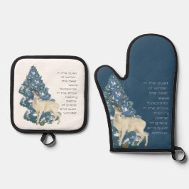 Wild Deer Footprints in Snow – Winter Nature Art Ofenhandschuh & Topflappen-Set