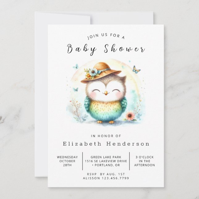Wild Digital Owl Baby Dusche Einladung (Vorderseite)