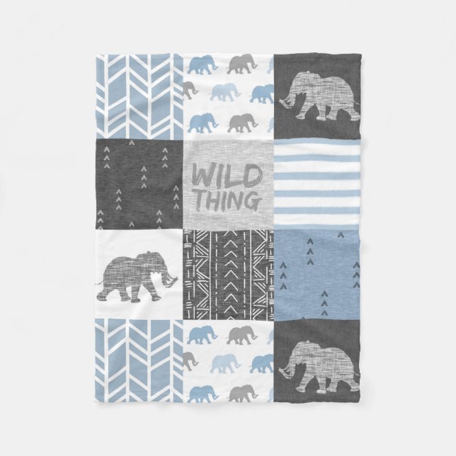Wild Ding - Blauer Elephant Fleecedecke (Vorderseite)