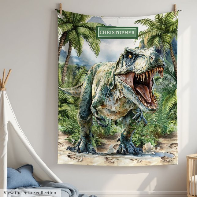 Wild Dinosaur Blanket Personalisierter Individuell Fleecedecke (Wild Dinosaur Blanket Personalized with Custom Name)