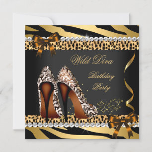 Wild Diva Leopard Zebra Hi Heels Geburtstagsfeier Einladung