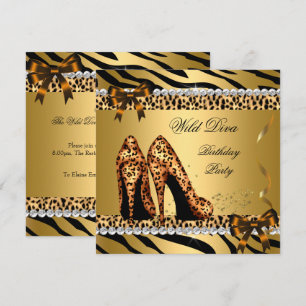 Wild Diva Leopard Zebra Hi Heels Geburtstagsfeier  Einladung