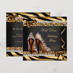 Wild Diva Leopard Zebra Hi Heels Geburtstagsfeier  Einladung