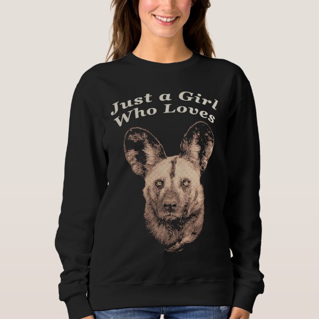 Wild Dog Close up Picture with Text Just a Girl Wh Sweatshirt (Vorderseite)