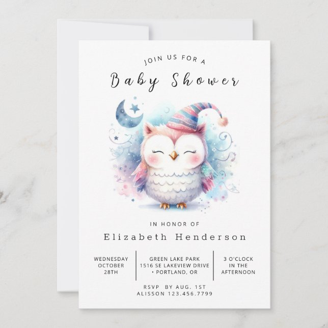 Wild druckbare Eule-Babydusche Einladung (Vorderseite)