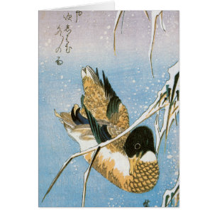 Wild Duck Swimming Snow Laden Reed von Hiroshige