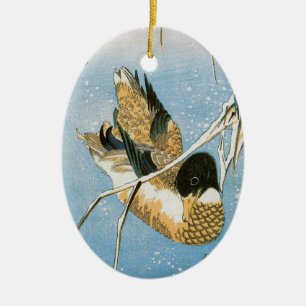 Wild Duck Swimming Snow Laden Reed von Hiroshige Keramikornament