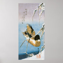 Wild Duck Swimming Snow Laden Reed von Hiroshige