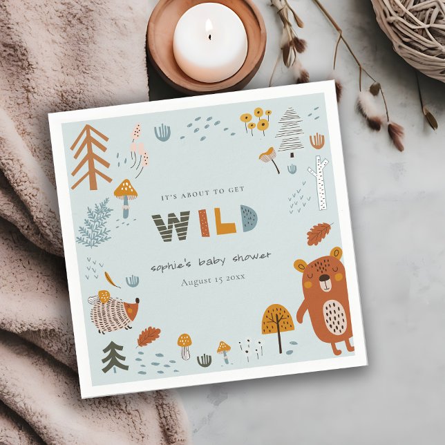 Wild Dusky Blue Woodland Animals Baby Dusche Serviette (Von Creator hochgeladen)