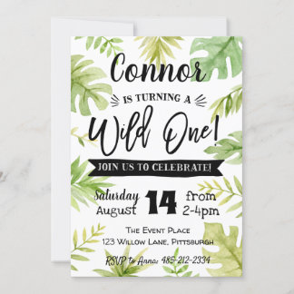 Wild ein 1. Geburtstag Einladungs-Dschungel-Blätte Einladung