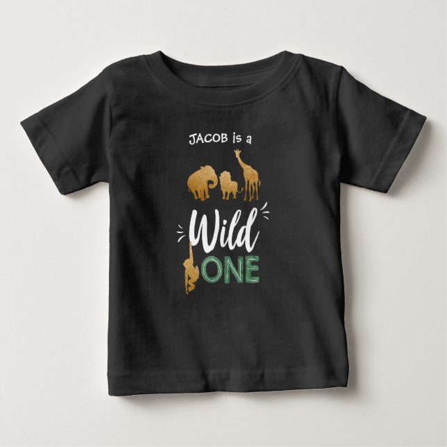 Wild ein 1. Geburtstag Tiere Black Gold T - Shirt (Vorderseite)