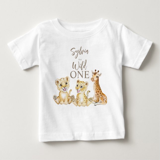 Wild ein Baby Tiere personalisiert Name Party Baby T-shirt