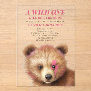 Wild ein Blitz Bolt Cub Pink Babydusche Acryleinladungen