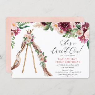 Wild ein boho rustikales Blumenmädchen 1. Geburtst Einladung