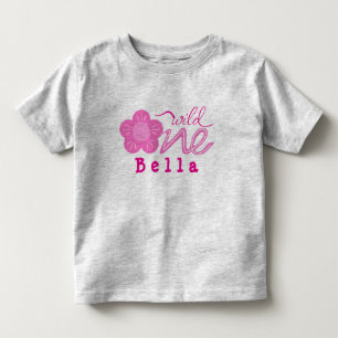 Wild ein erstes Jahr altes rosa Blumenmädchen Kleinkind T-shirt