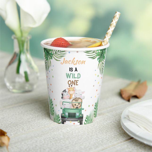 Wild ein Geburtstag Einladung Safari Tiere Balloo Pappbecher (In Situ)
