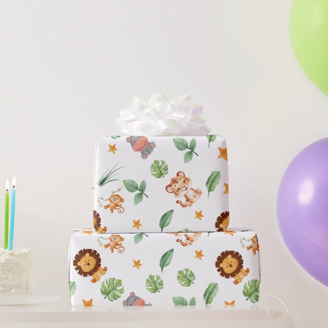 Wild ein Jungle Tiere Tropical Boy Geburtstag Geschenkpapier (Partygeschenke)