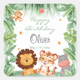 Wild ein Jungle Tiere Tropical Boy Geburtstag Quadratischer Aufkleber
