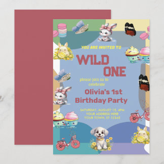 Wild ein niedliche Tiere 1. Geburtstag Einladung