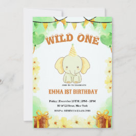 Wild ein Niedlicher Elefant 1. Geburtstag Einladun Einladung