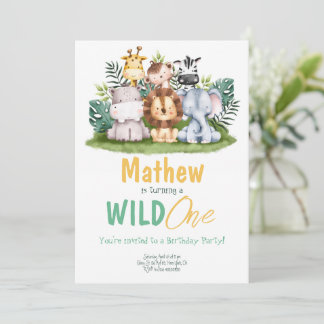 Wild ein Party Tiere Geburtstag Einladung