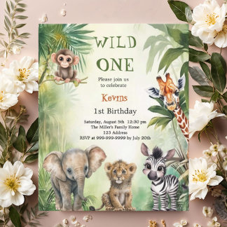 Wild ein Safari-Dschungel 1. Geburtstag Einladung
