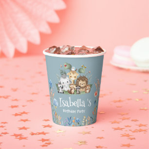 Wild ein Safari-Dschungel Floral Geburtsname Pappbecher