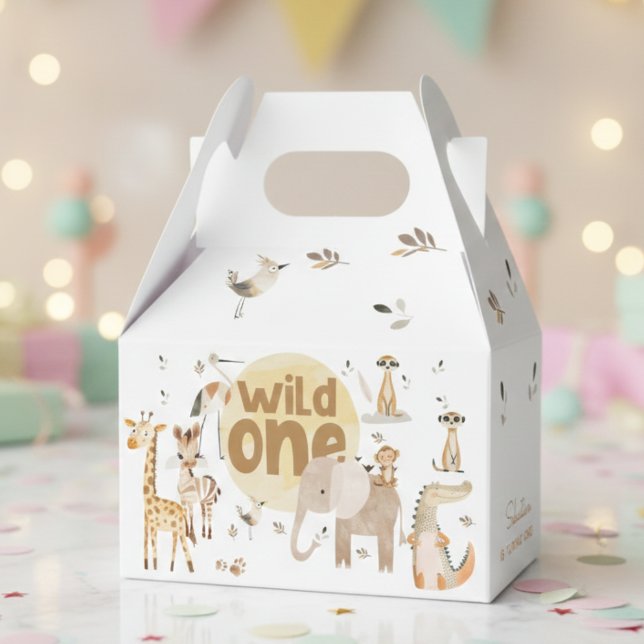 Wild-ein-Safari-Tiere erster Kindergeburtstag Geschenkschachtel (Von Creator hochgeladen)