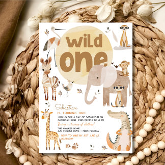 Wild-ein-Safari-Tiere Kindergeburtstag Party Einladung