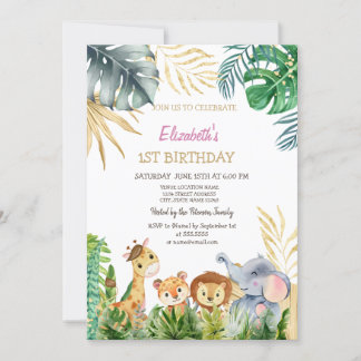 Wild ein Tier Freunde Tropical 1. Geburtstag Einladung