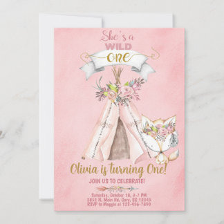 Wild Ein Wald Teepe 1. Geburtstag einladen Einladung