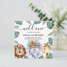 Wild ein Wald Tiere Wald 1. Geburtstag Invi