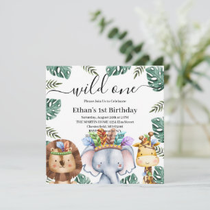 Wild ein Wald Tiere Wald 1. Geburtstag Invi Einladung