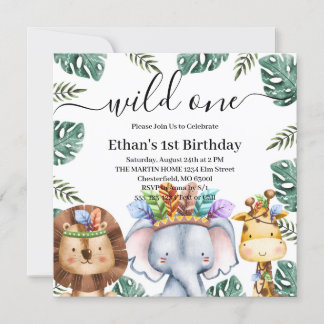 Wild ein Wald Tiere Wald 1. Geburtstag Invi Einladung